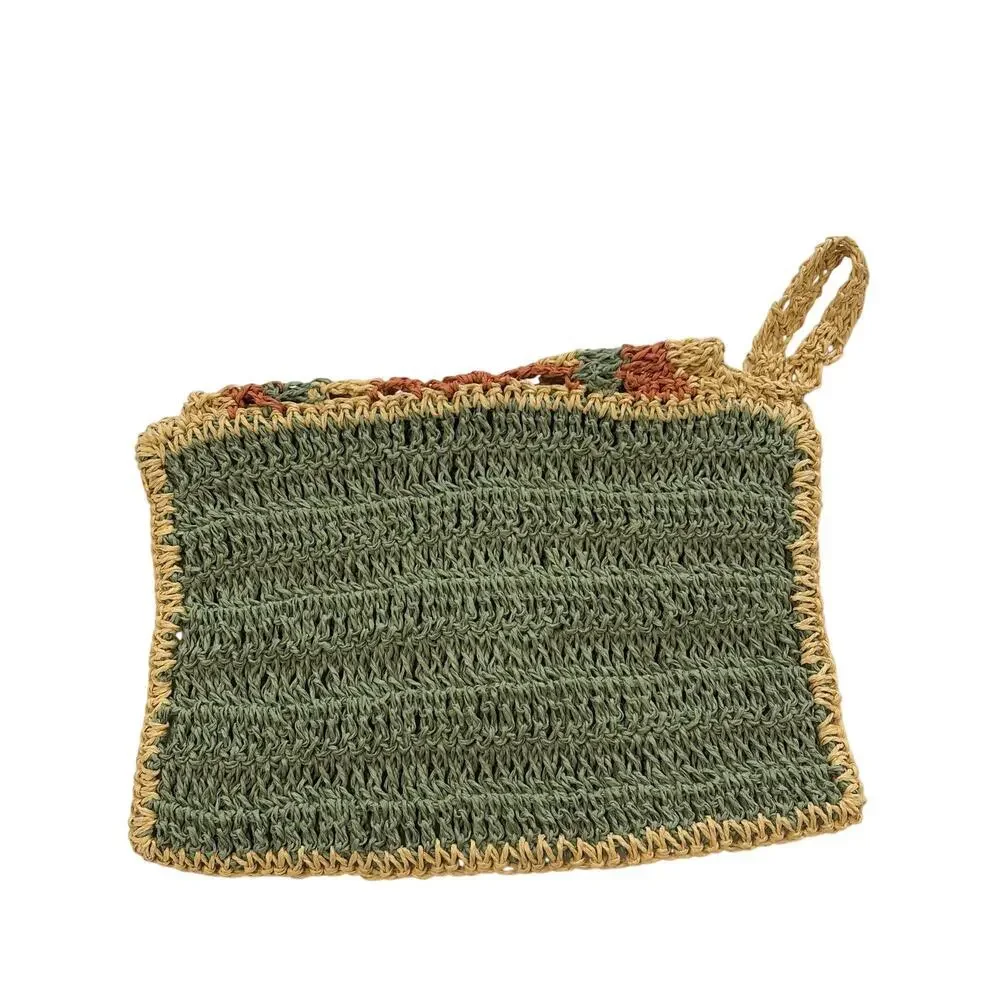 Handmade Boho Woven Clutch Bag Fringe Straw Knit Wristlet Beach Purse